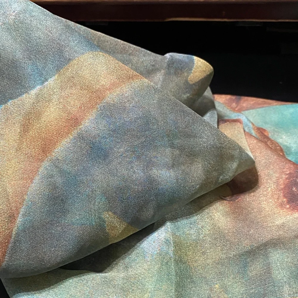 Betmar Vintage Artistic blue beige cherub sheer Scarf - Picture 15 of 16